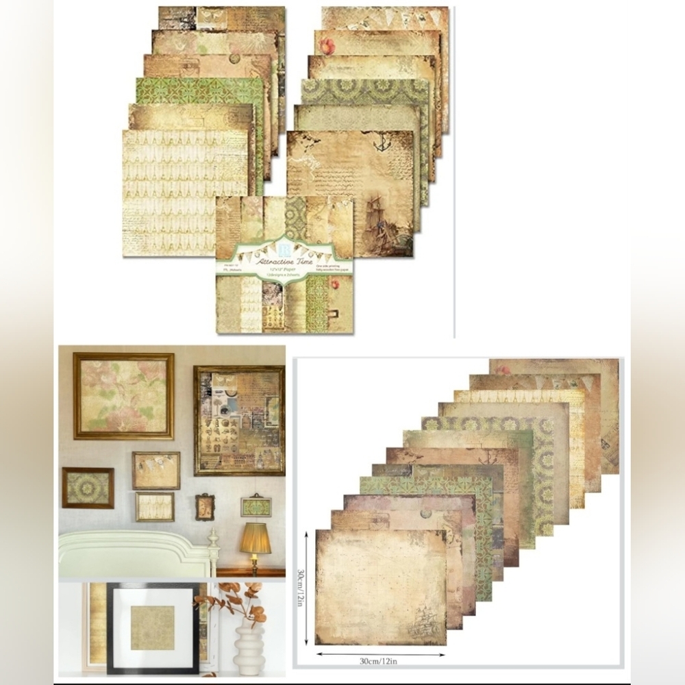 🍎 New 24 Sheets Scrapbook Paper 12×12 Double Sided Old Decoupage Journal Style